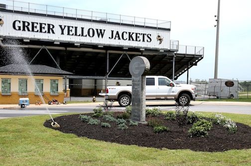 The newly-landscaped gateway to Dooley Field was completed Saturday.