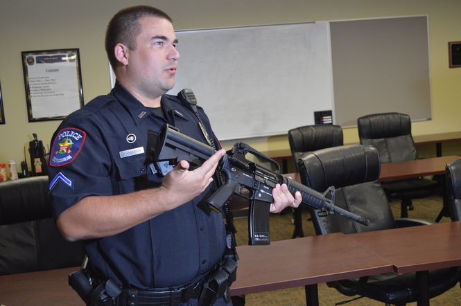 Clay Anderson, the GPD's field training officer, demonstrated the FireArm Training Simulator (F.A.T.S.).
 