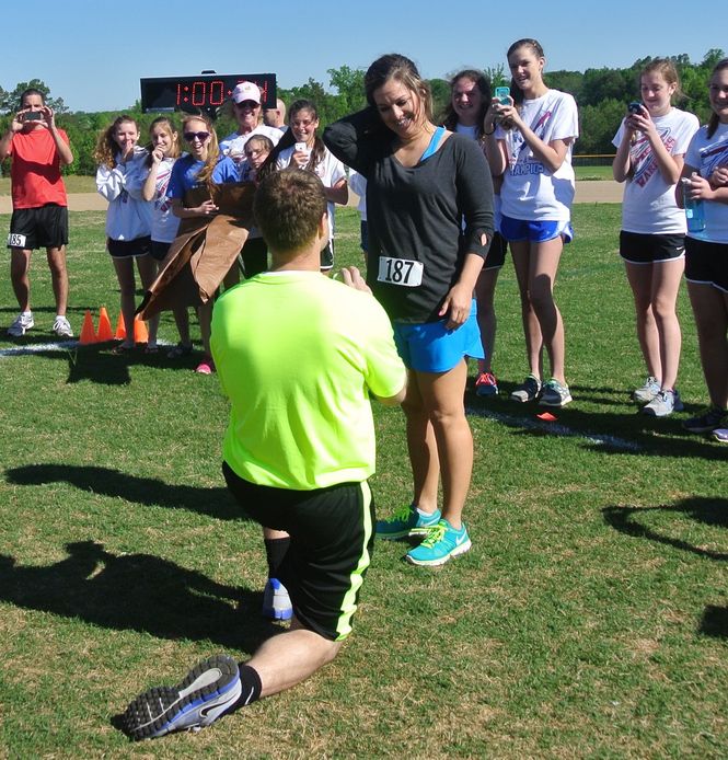 A surprise proposal at the finish line