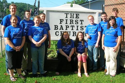 The group representing Community Baptist Church during its mission trip to Chapmanville, W. Va., are: left to right, back row, Youth Pastor Andrew Norton, Thomas Ashmore, Evan Manes, Kathryn Manes, Olivia Norton, Joshua Floyd, Thomas Garbutt and Cody Summerlin. Front row: Elisabeth Norton, Jesse Floyd, Amanda Garbutt.
 
