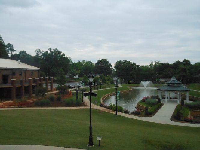 This is the view from the park's entrance on Cannon Street. It captures the Cannon Centre on the left, the pond and gazebo that gives it a country club appearance.