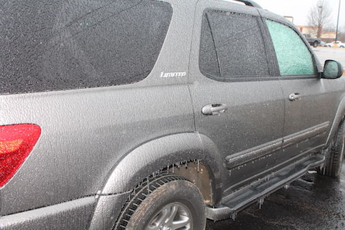 This vehicle was quickly covered with ice when rain hit the freezing metal.
 
 