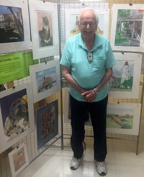 Hal Endsley, 92, a WW II veteran, is having his art displayed at Greer Community Ministries.
 
 