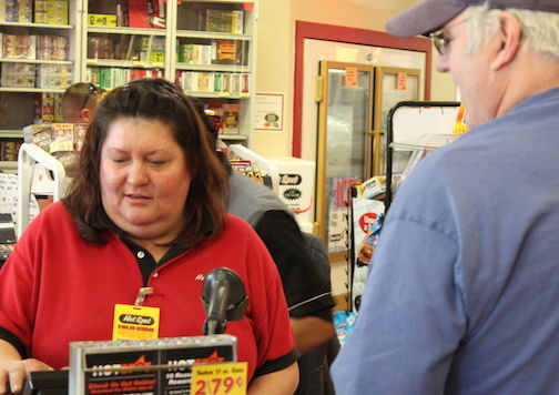 The Hot Spot at Hammett Bridge Road and Buncombe Road was busy throughout the day with customers playing to win the $1.5 billion Powerball lottery.
 