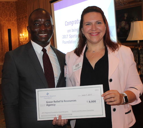 Walter Bennett, Greer Relief Board President, and Caroline Robertson, Greer Relief Executive Director, accepted the $8,000 awarded by the Spartanburg Regional Foundation Wednesday morning.
 
 