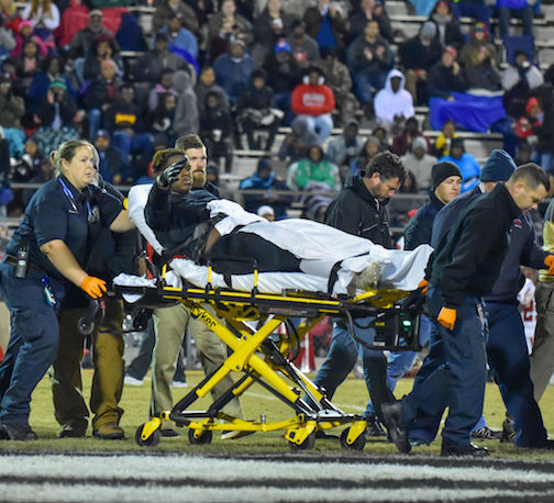 Greer offensive lineman Jamal Rogers injured his leg and had to wait more than 20 minutes for an EMS vehicle to reach Dooley Field.
 
 
 