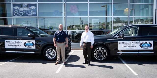 D&D Motors will donate a 2023 Ford Explorer and a 2023 Lincoln Navigator to Spartanburg Community College's Ford ASSETT Program on Friday. Skip Davenport, right, is the President of D&D Motors.
 