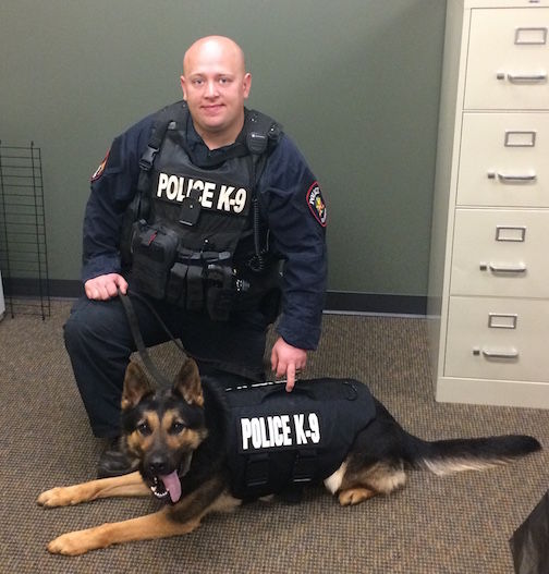 Stryker with Officer James Compton.
 
 