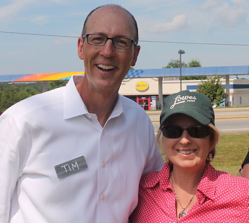 Tim Lowe, President of Lowes Foods, with Lisa Garland, owner of the Stomping Grounds, the unofficial ambassador for the grocery store chain in Greer.
 