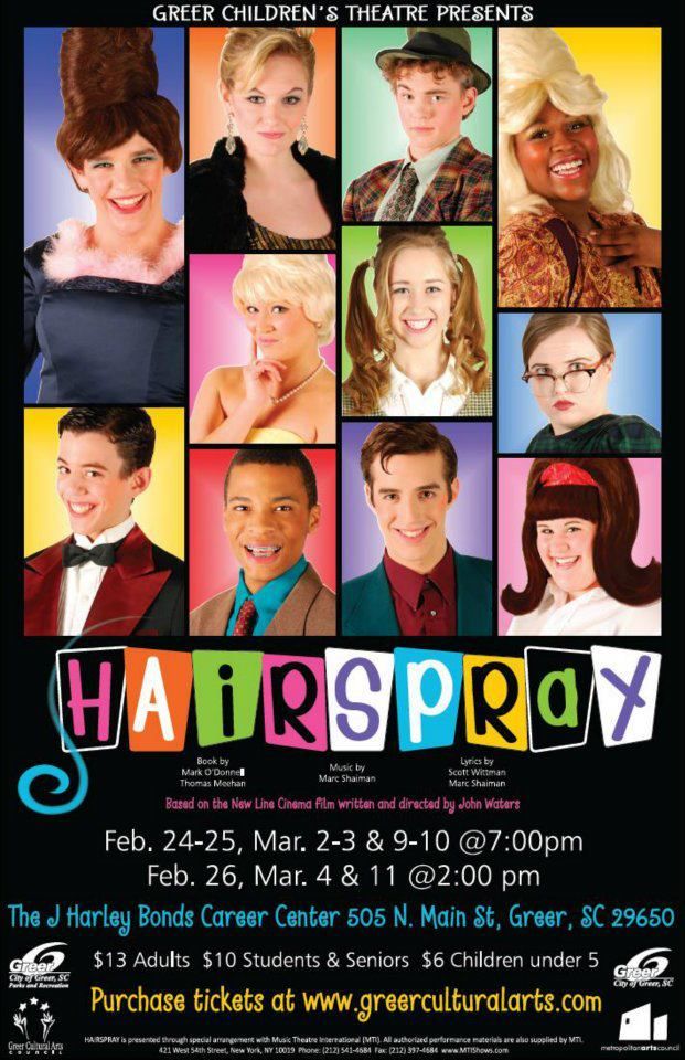 Hairspray Playbill.  Don't miss the closing weekend March 9-11.
Visit GreerCulturalArts.com for ticket sales >>