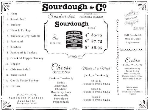 The menu features sandwiches, soups and salads.
 